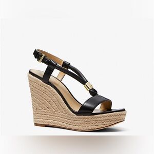 Michael Kors Black and Tan Wedge Sandals